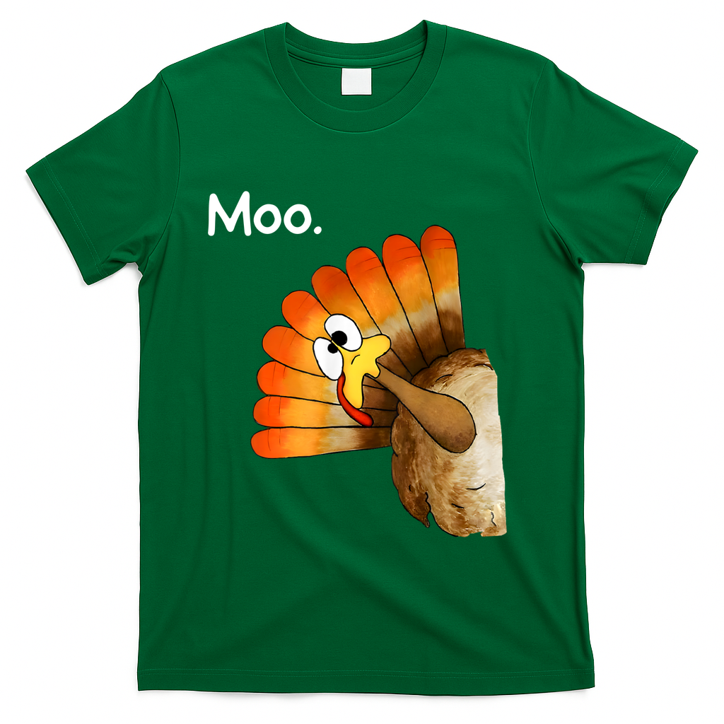 Turkey Moo Cow Funny Thanksgiving T-Shirt - Green