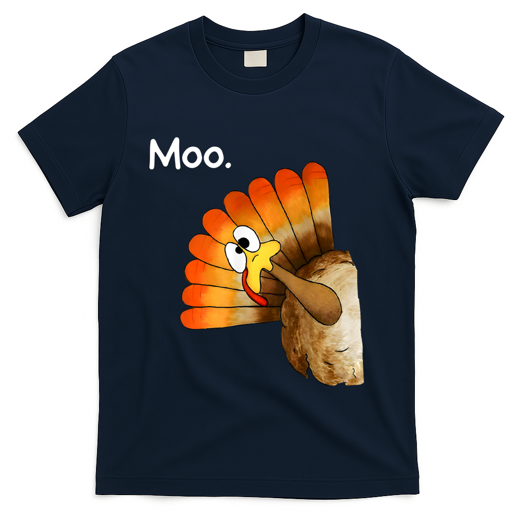 Turkey Moo Cow Funny Thanksgiving T-Shirt - Navy