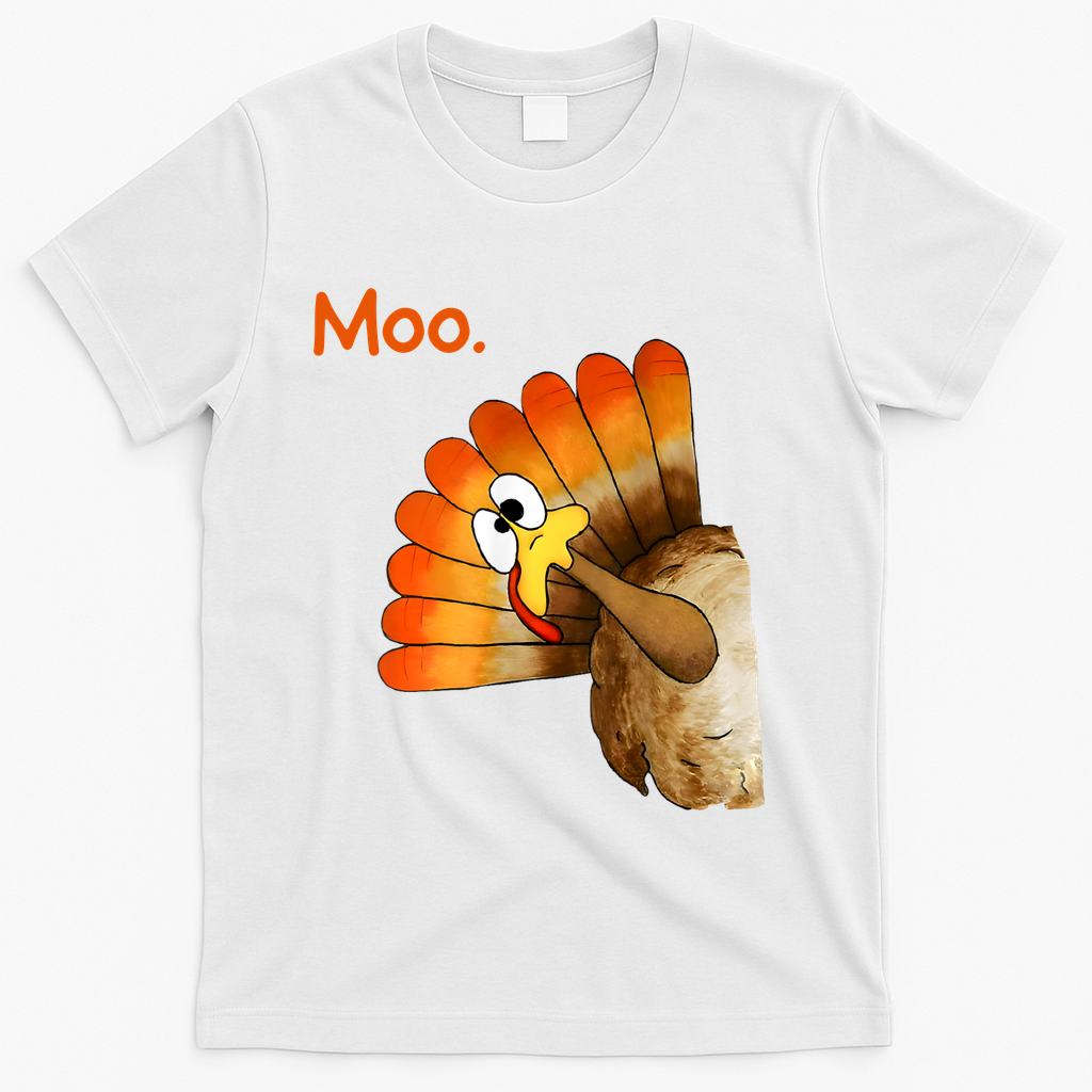 Turkey Moo Cow Funny Thanksgiving T-Shirt - White