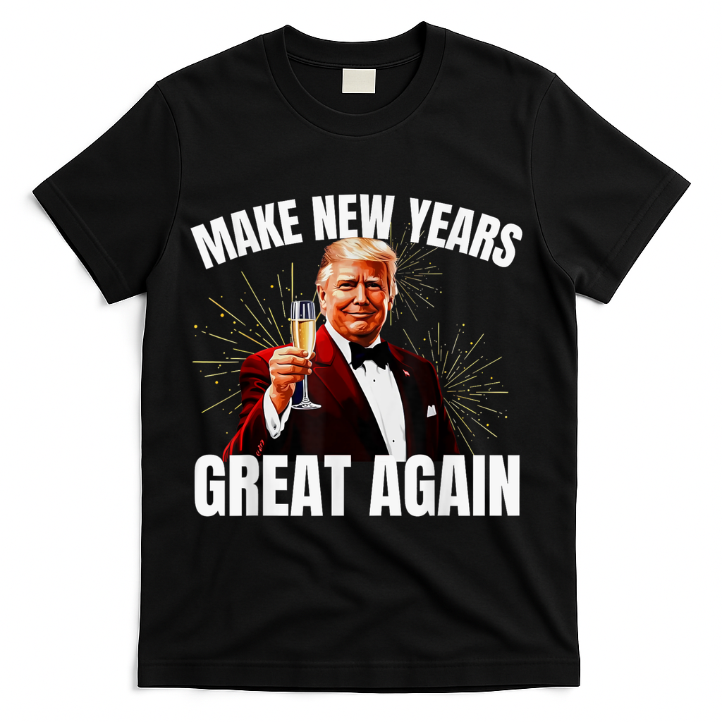 Trump Make New Year Great Again Happy New Years Eve Day 2025 T-Shirt - Black