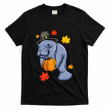Thanksgiving Manatee Pilgrim Fall Pumpkin Dugong T-Shirt - Black