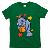 Thanksgiving Manatee Pilgrim Fall Pumpkin Dugong T-Shirt - Green