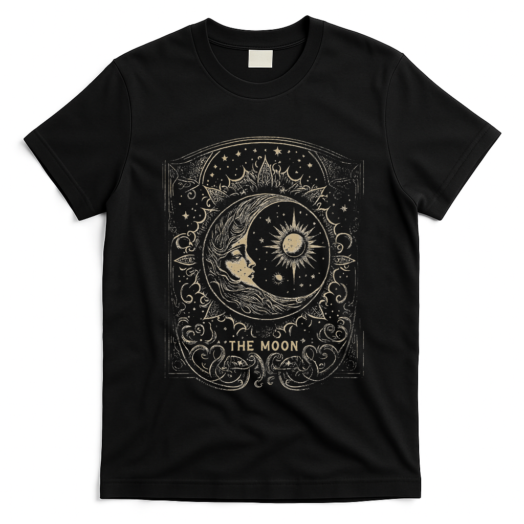 The Moon Tarot Card Goth Emo Occult Graphic Women T-Shirt - Black