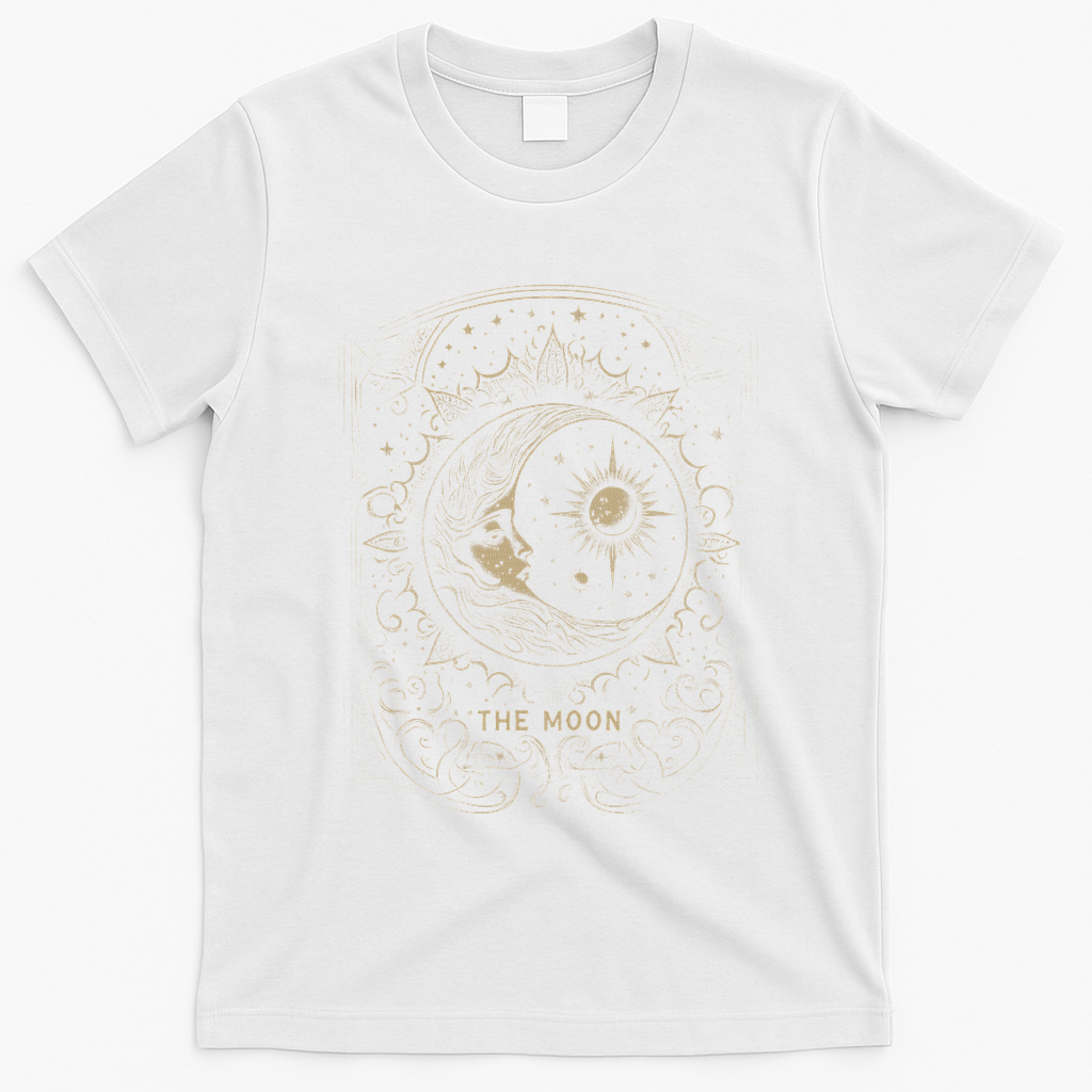 The Moon Tarot Card Goth Emo Occult Graphic Women T-Shirt - White