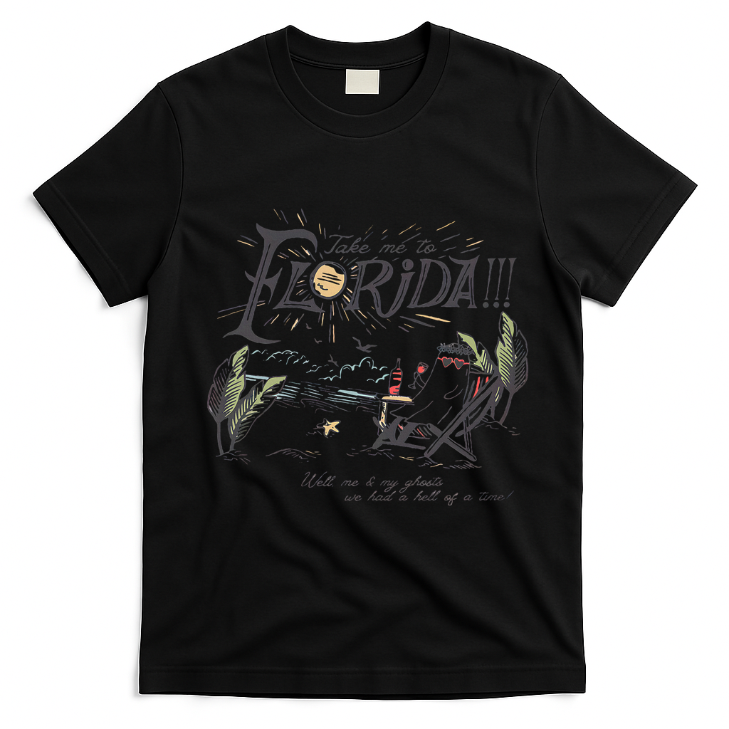 Take Me To The Florida Funny Ghost On The Beach T-Shirt - Black
