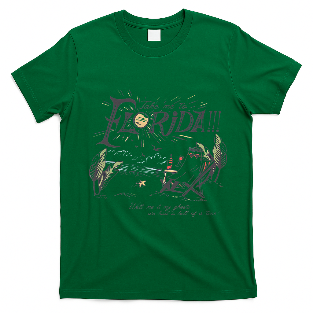Take Me To The Florida Funny Ghost On The Beach T-Shirt - Irish Green