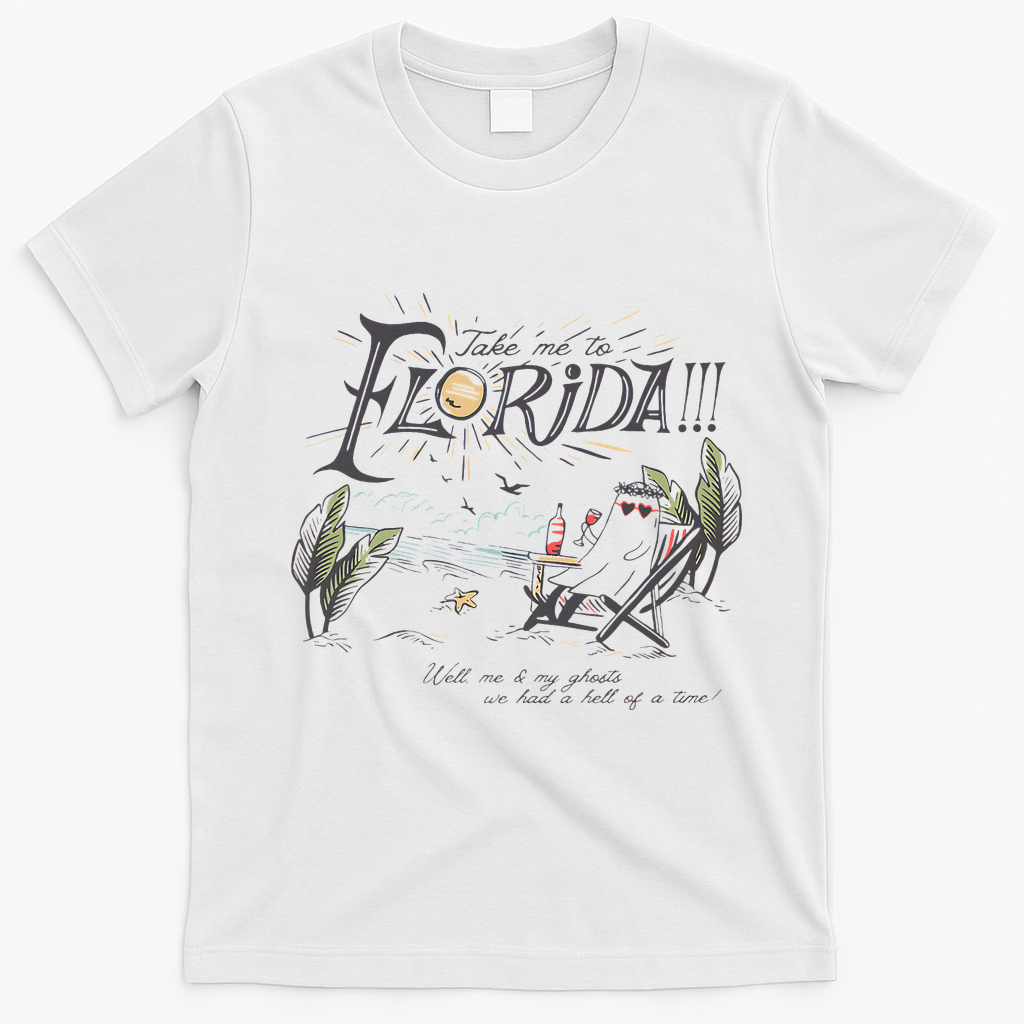 Take Me To The Florida Funny Ghost On The Beach T-Shirt - White
