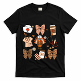 Thanksgiving Nurse Coquette Bow Ed Er Rn Fall Nursing T-Shirt - Black