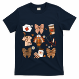 Thanksgiving Nurse Coquette Bow Ed Er Rn Fall Nursing T-Shirt - Navy