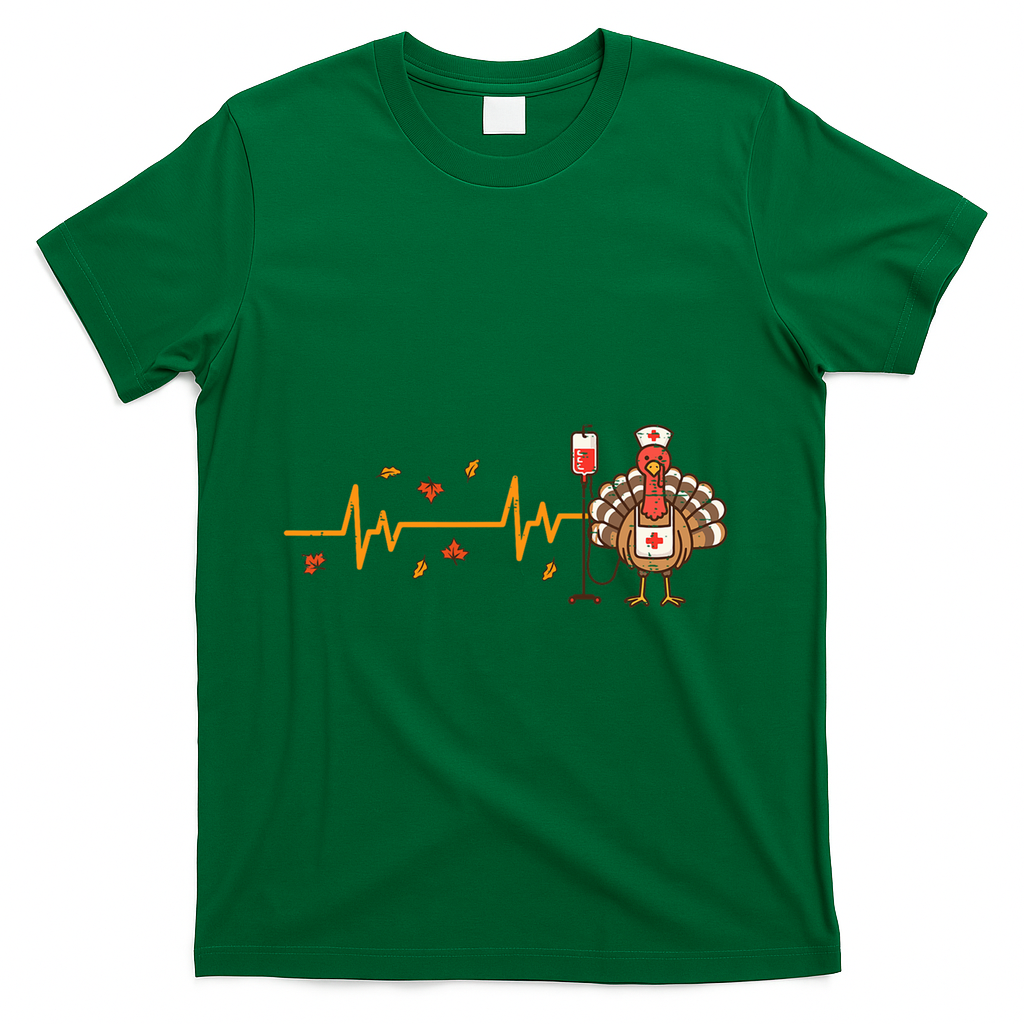 Thanksgiving Nurse Heartbeat Turkey Fall T-Shirt - Green