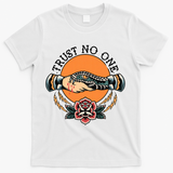 Trust No One Handshake Snake Traditional Tattoo Art T-Shirt - White