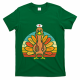 Turkey Nurse Stethoscope Thanksgiving Fall Scrub Top T-Shirt - Green