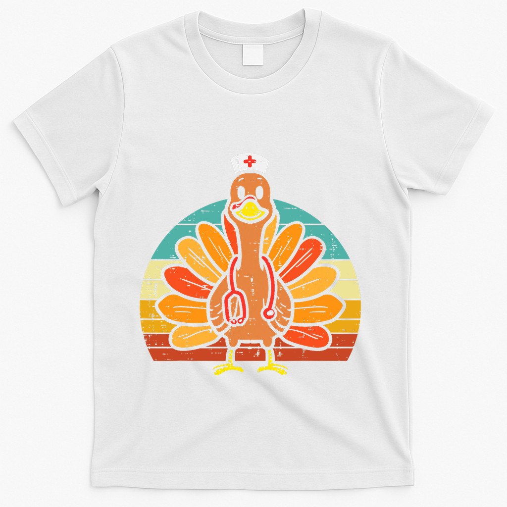 Turkey Nurse Stethoscope Thanksgiving Fall Scrub Top T-Shirt - White