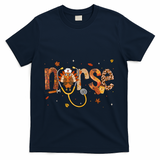 Thanksgiving Nurse Women Girl Turkey Fall Scrub Top T-Shirt - Navy