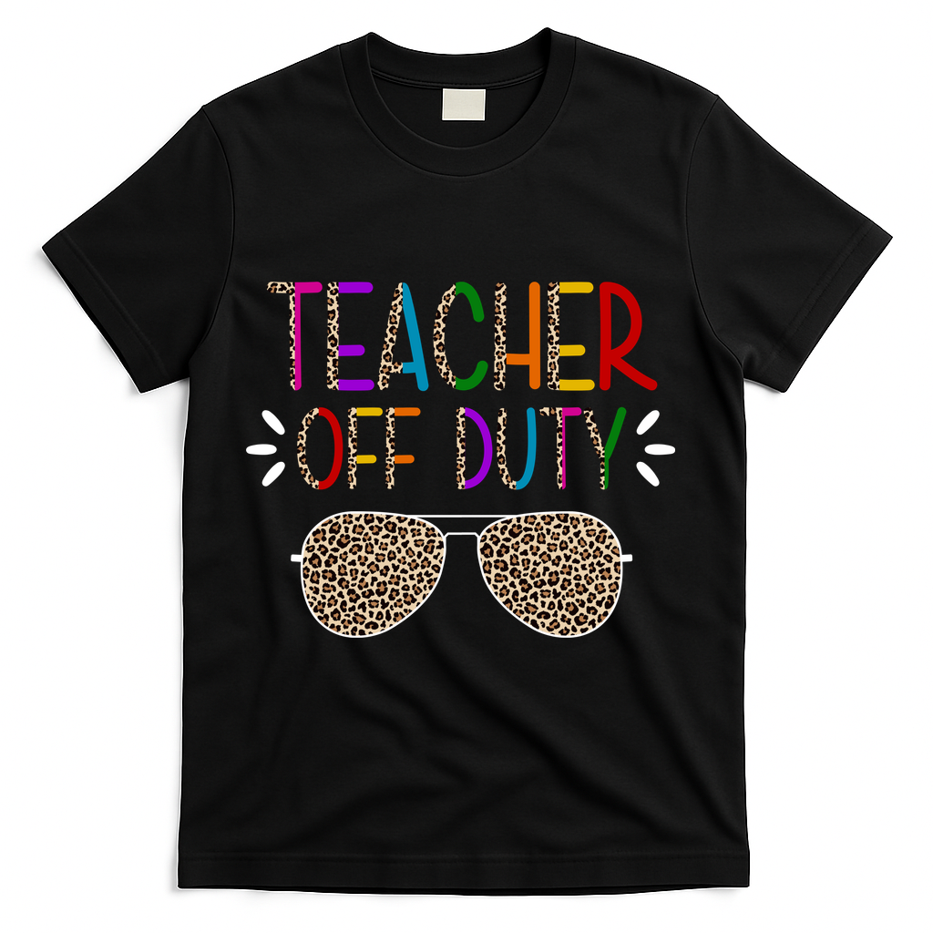 Teacher Off Duty Summer Break Cheetah T-Shirt - Black
