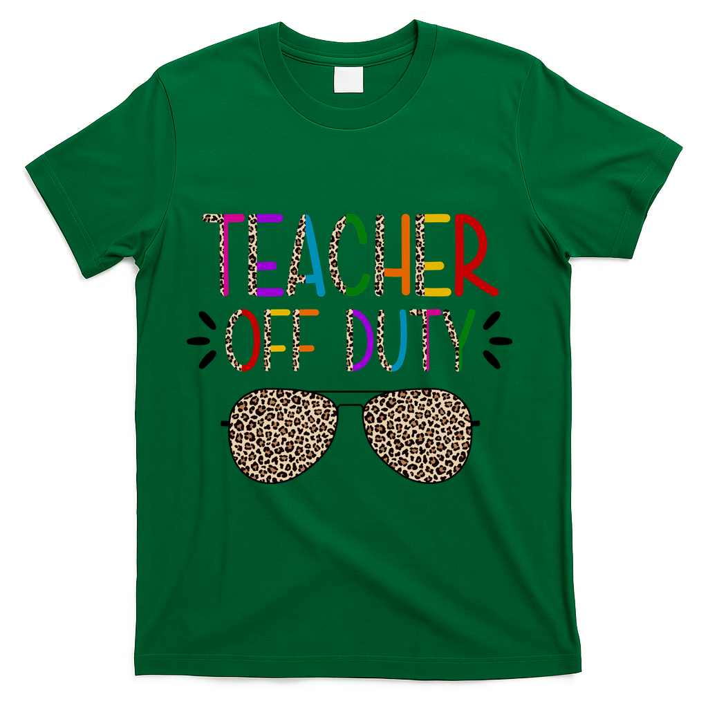 Teacher Off Duty Summer Break Cheetah T-Shirt - Green