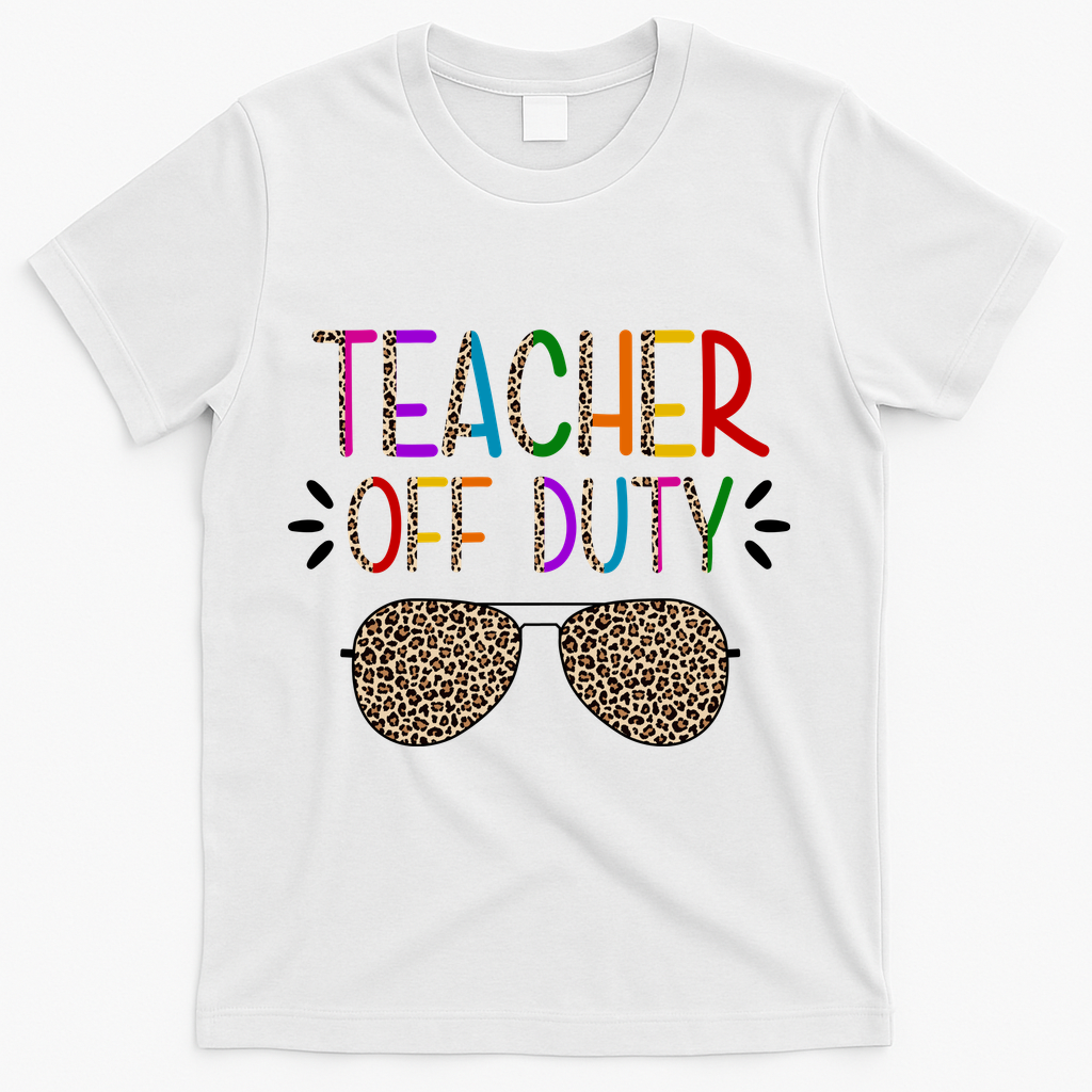 Teacher Off Duty Summer Break Cheetah T-Shirt - White