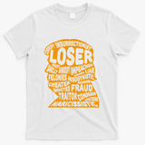Trump Outline Loser Corrupt Idiot Liar Felonies Fraud T-Shirt - White