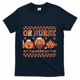 Thanksgiving Or Nurse Fall Pumpkin And Turkey Autumn Check T-Shirt - Navy