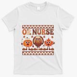 Thanksgiving Or Nurse Fall Pumpkin And Turkey Autumn Check T-Shirt - White
