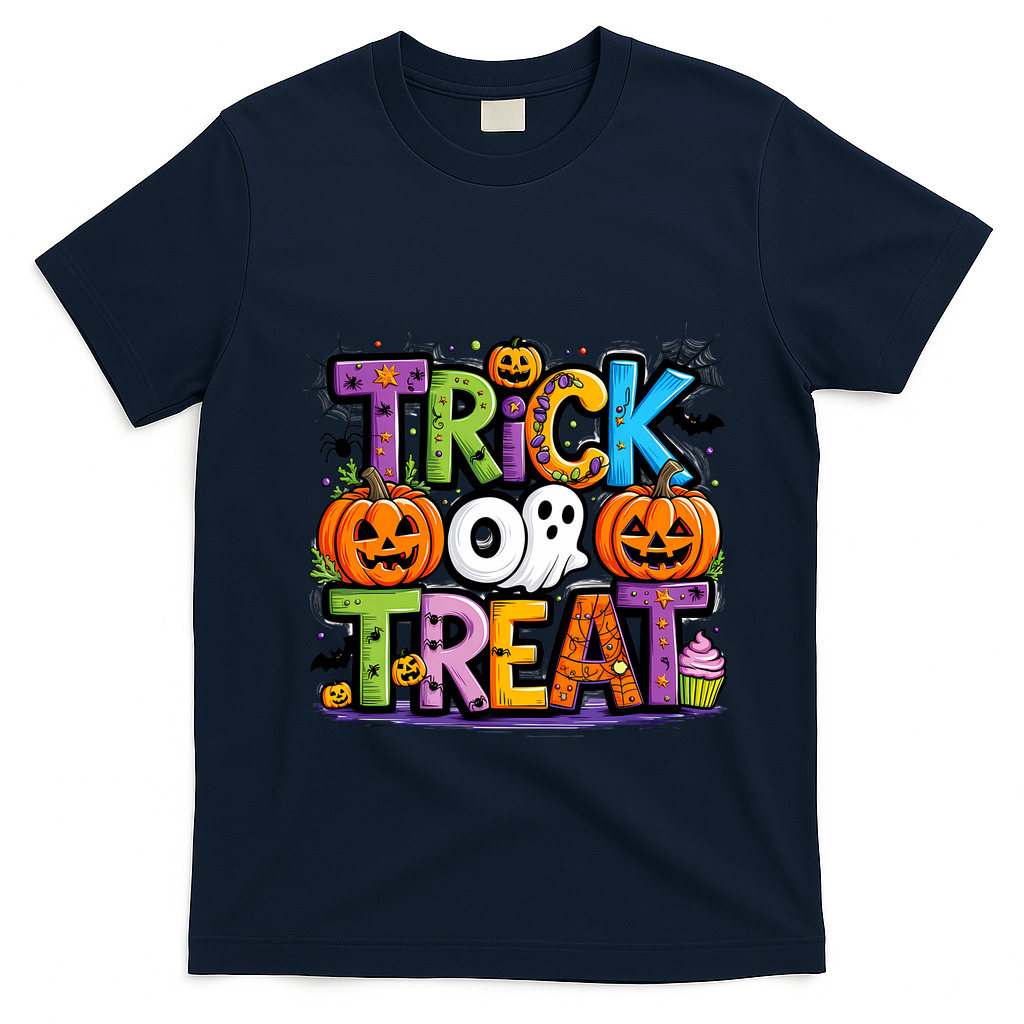 Trick Or Treat Halloween Cool Logo T-Shirt - Navy Blue