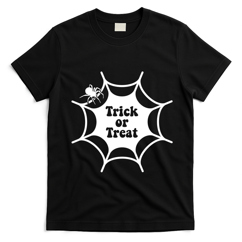 Trick Or Treat Spider Web Halloween T-Shirt - Black