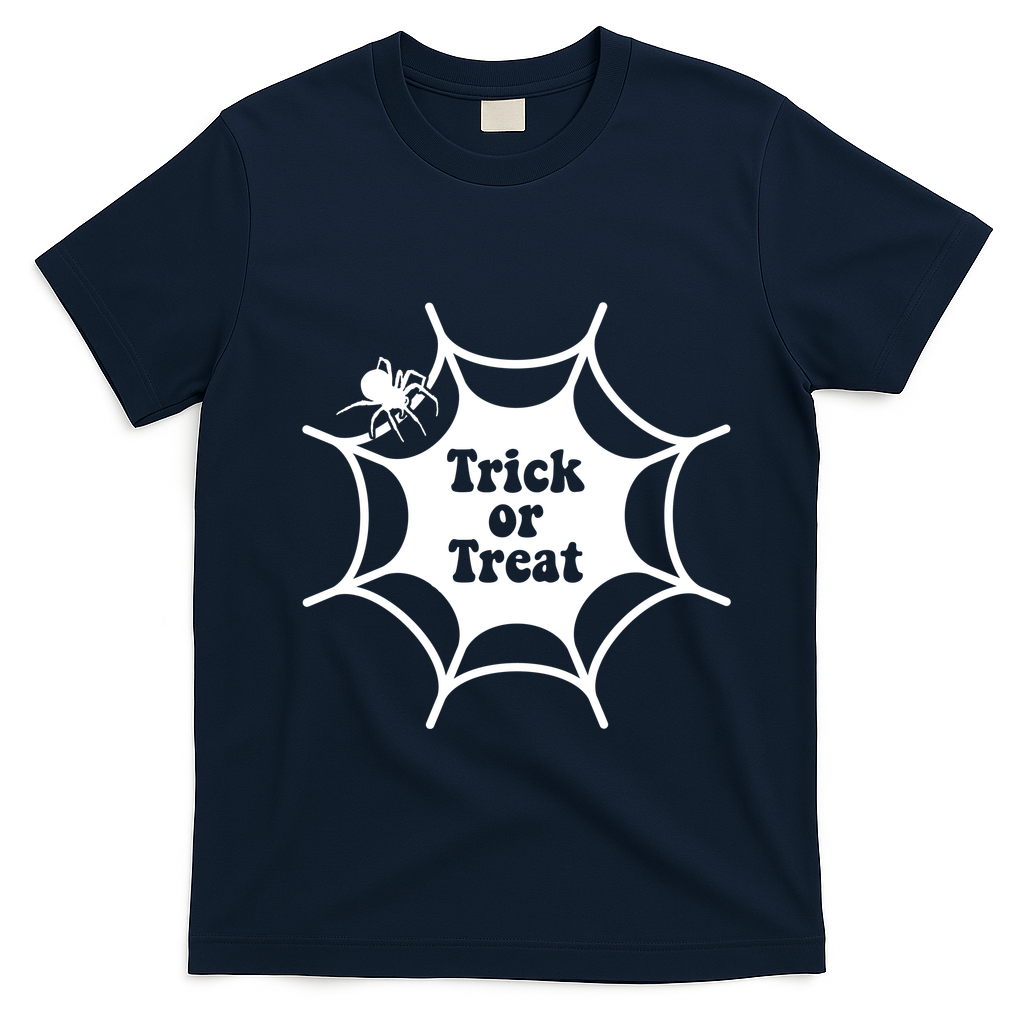 Trick Or Treat Spider Web Halloween T-Shirt - Navy Blue