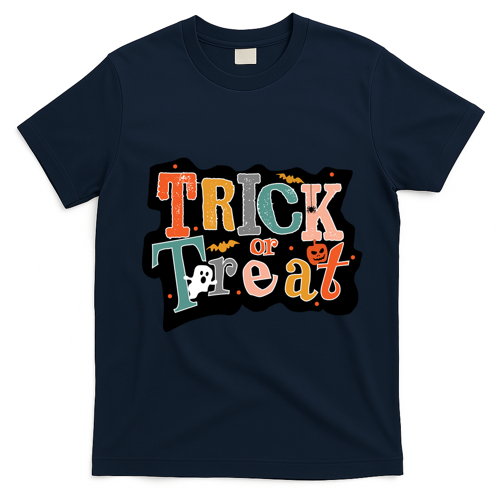 Trick Or Treat Halloween Spooky Gift Cute T-Shirt - Navy Blue