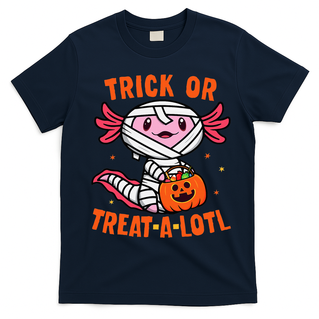 Trick or Treat A Lotl Axolotl Halloween Costume T-Shirt - Navy Blue