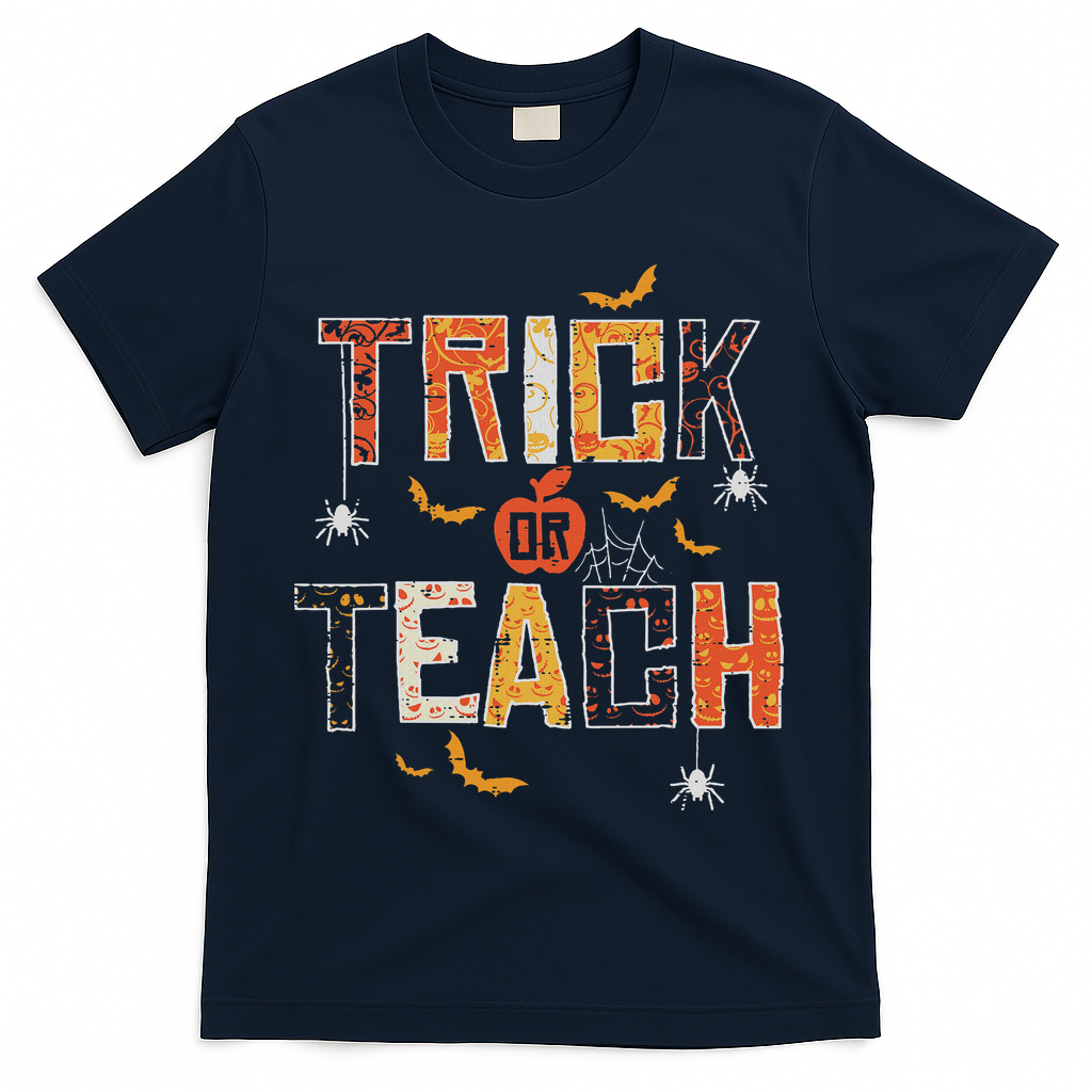 Trick Or Teach Retro Halloween Teacher Women Costume T-Shirt - Navy