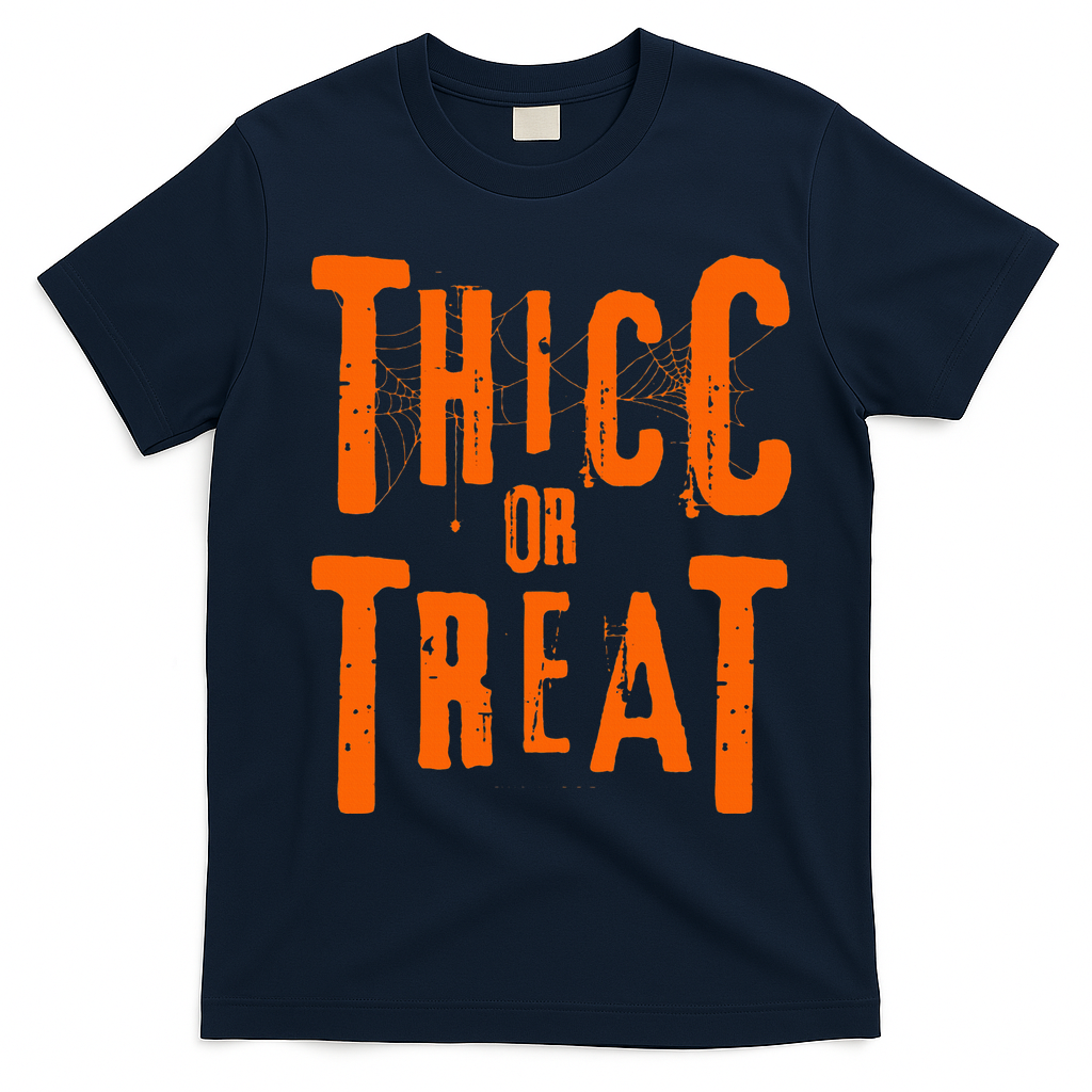 Thicc Or Treat Funny Halloween Workout Fitness Bodybuilding T-Shirt - Navy Blue