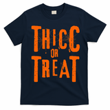 Thicc Or Treat Funny Halloween Workout Fitness Bodybuilding T-Shirt - Navy Blue