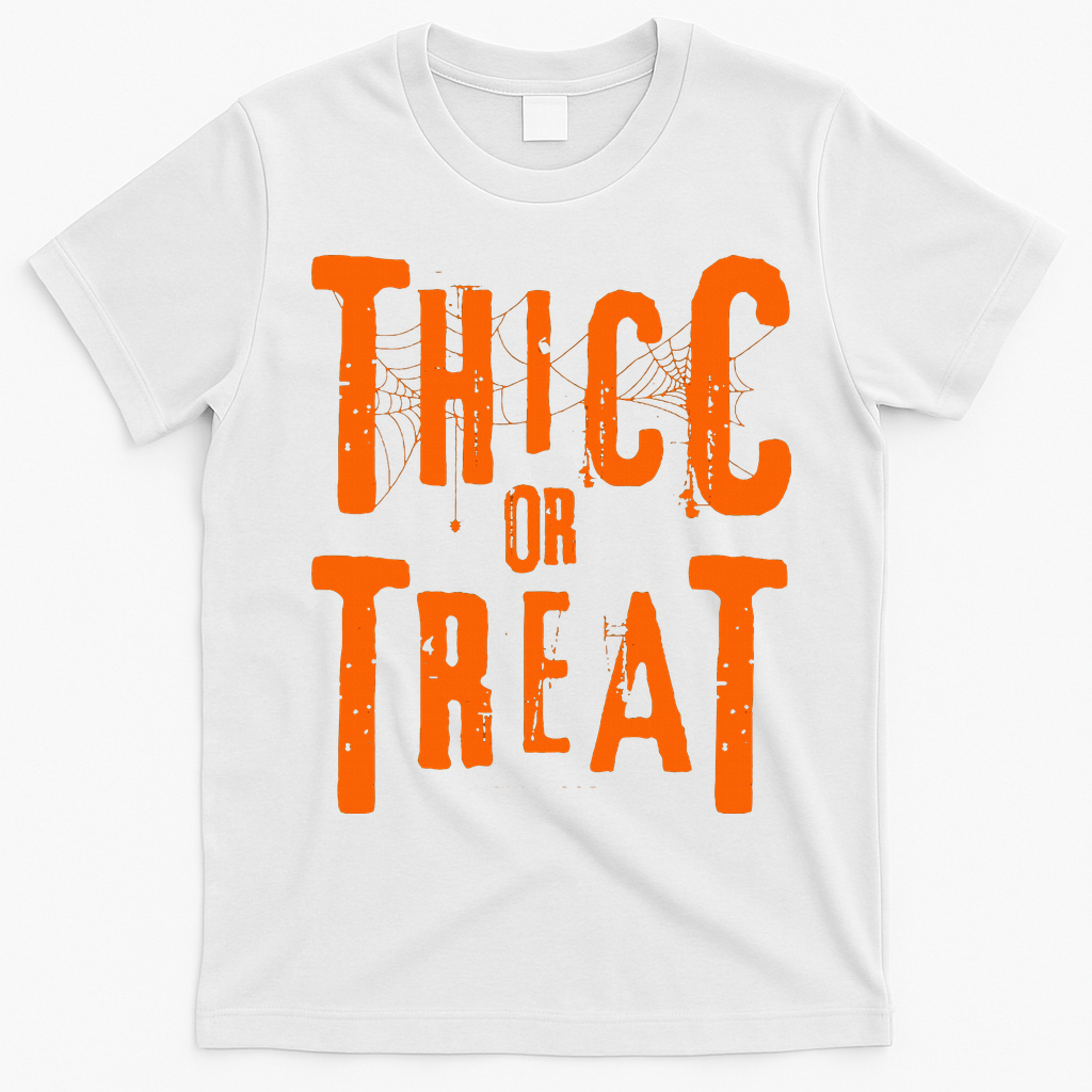 Thicc Or Treat Funny Halloween Workout Fitness Bodybuilding T-Shirt - White