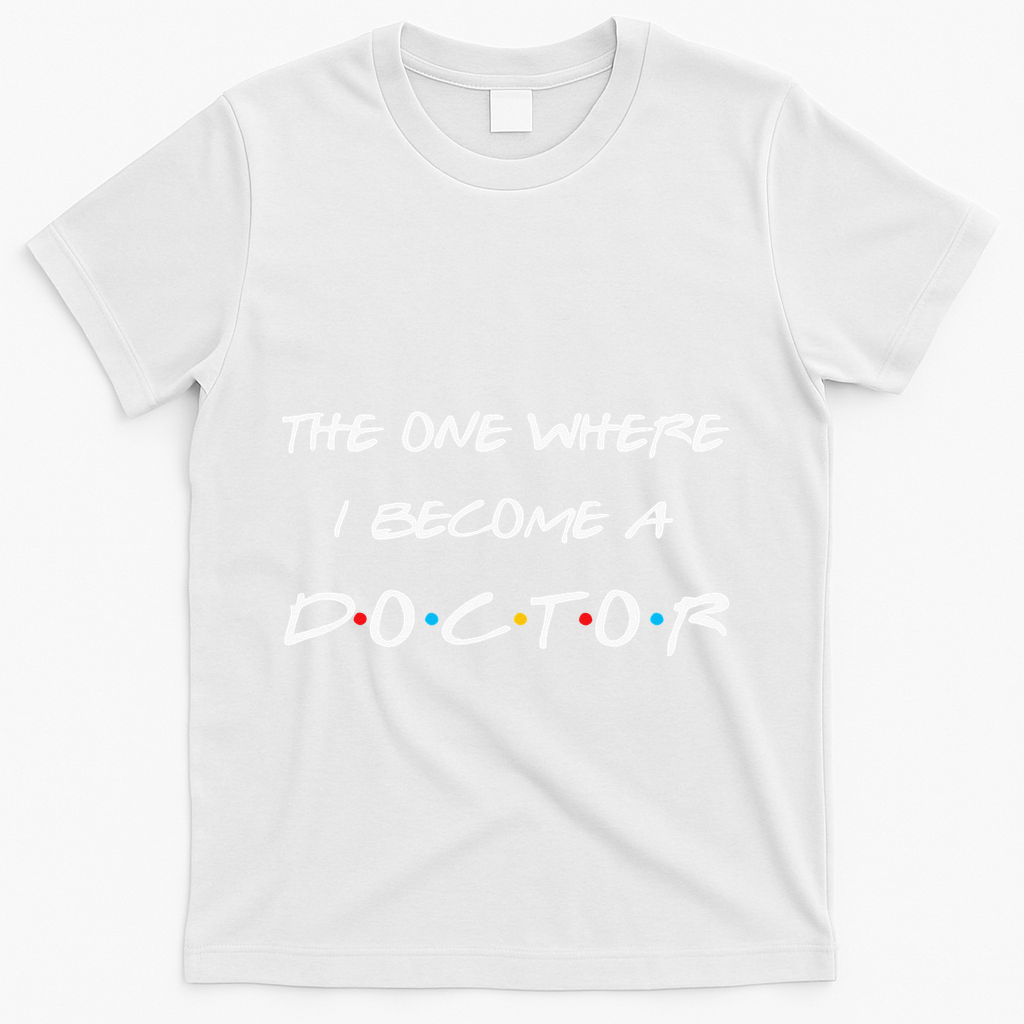 The One Where I Become A Doctor PhD MD EdD Graduation Gift T-Shirt - White
