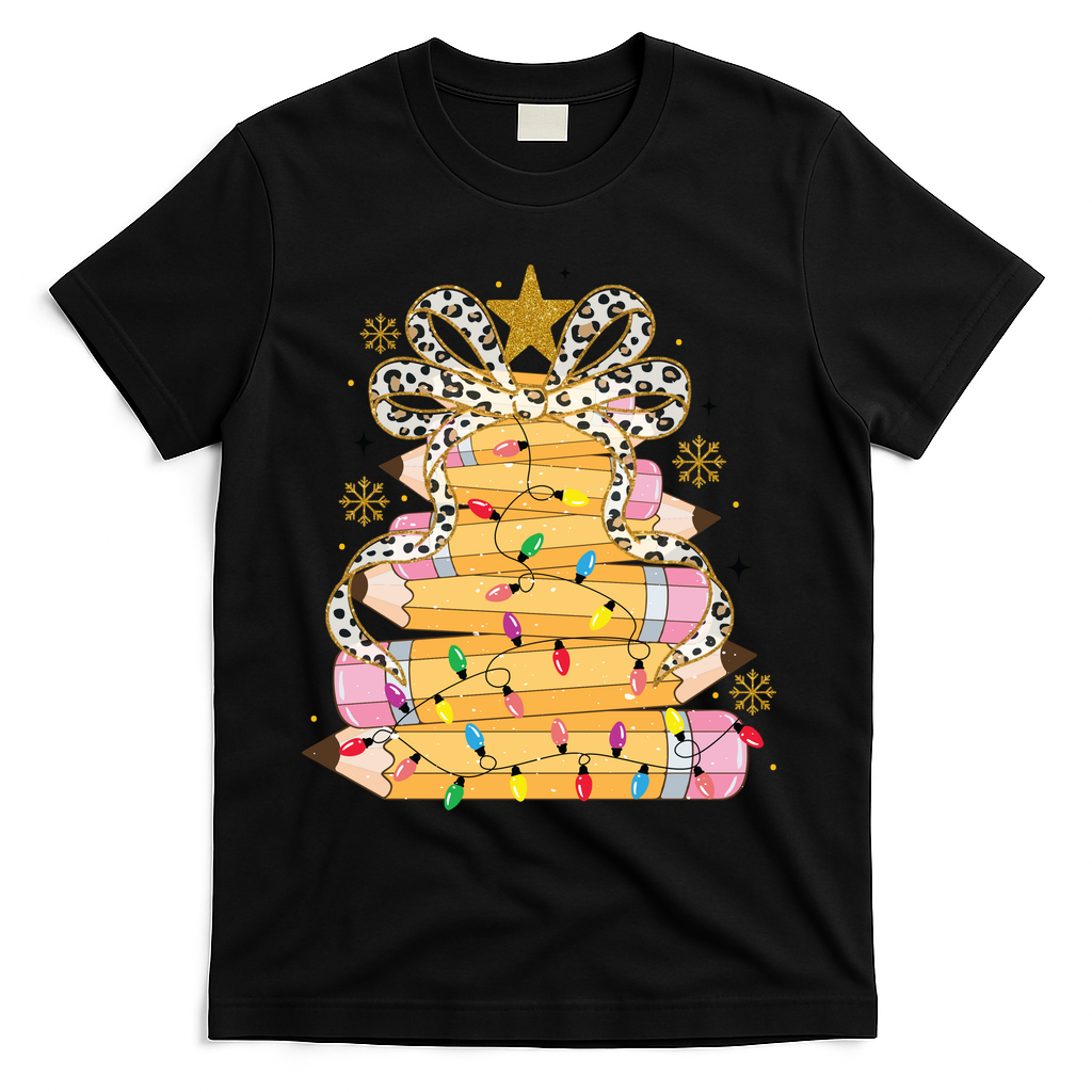 Teacher Pencil Christmas Tree T-Shirt - Black