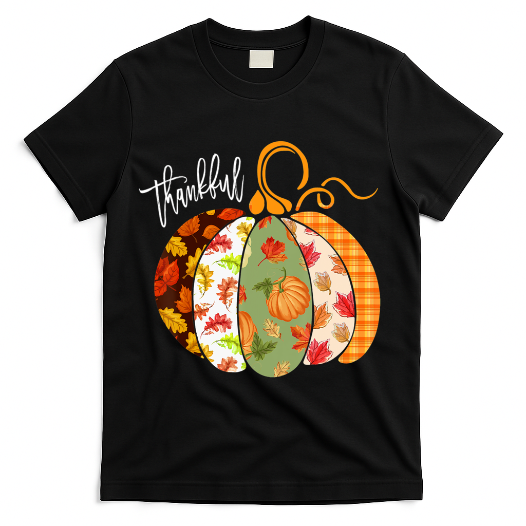 Thankful Pumpkin Fall Autumn Cute Halloween T-Shirt - Black