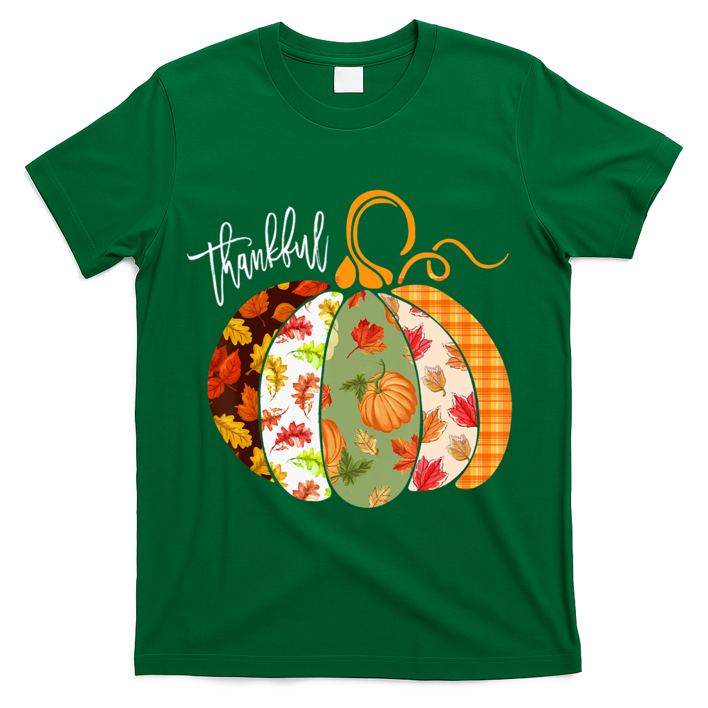 Thankful Pumpkin Fall Autumn Cute Halloween T-Shirt - Green