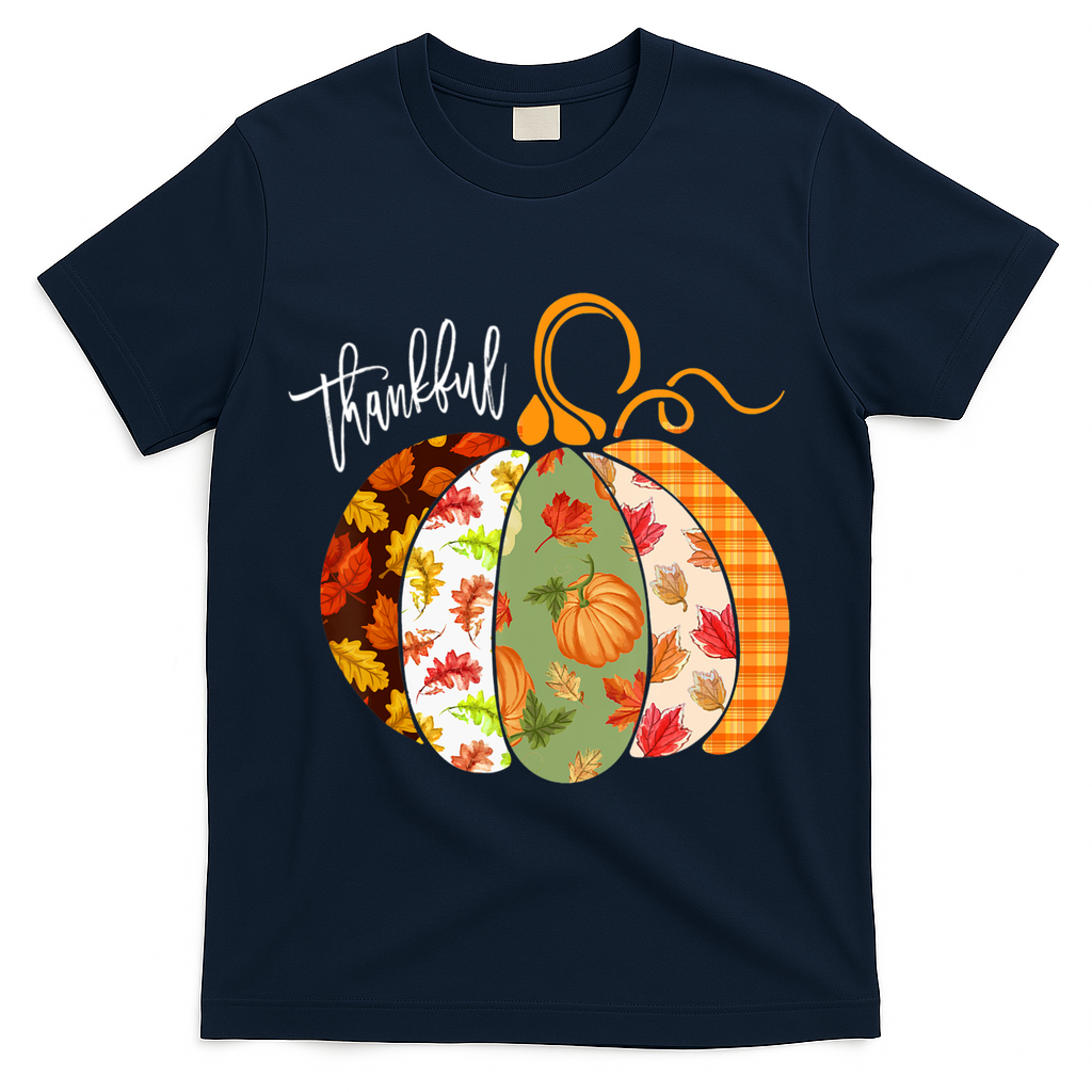 Thankful Pumpkin Fall Autumn Cute Halloween T-Shirt - Navy