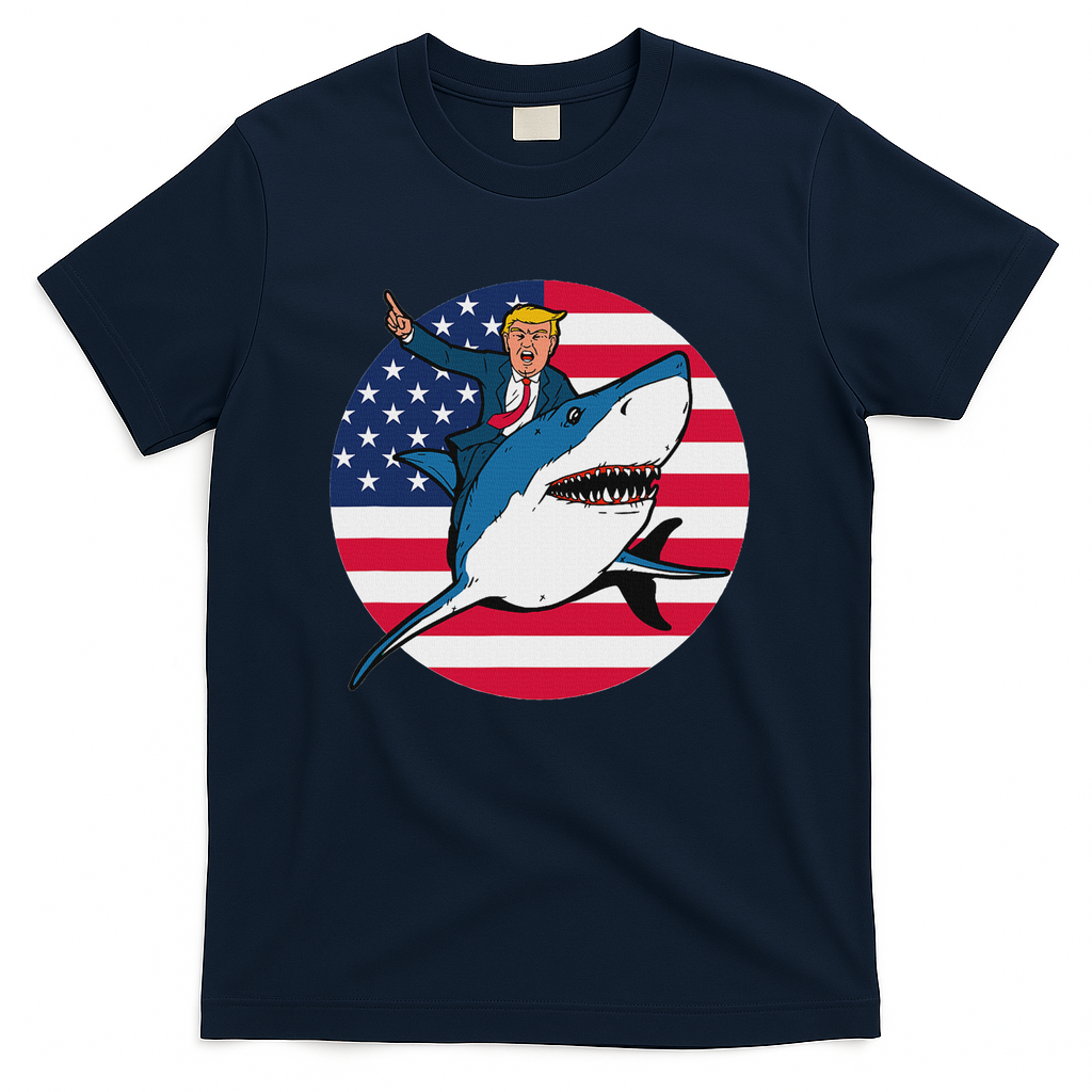Trump President For Women Gifts Girl Men Kids Riding Shark T-Shirt - Navy