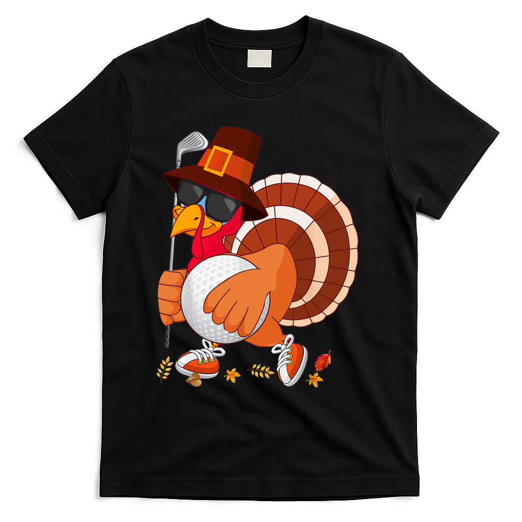 Turkey Playing Golf Thanksgiving Turkey Golf T-Shirt - Black