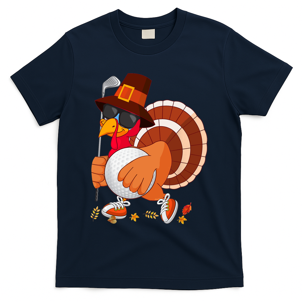 Turkey Playing Golf Thanksgiving Turkey Golf T-Shirt - Navy