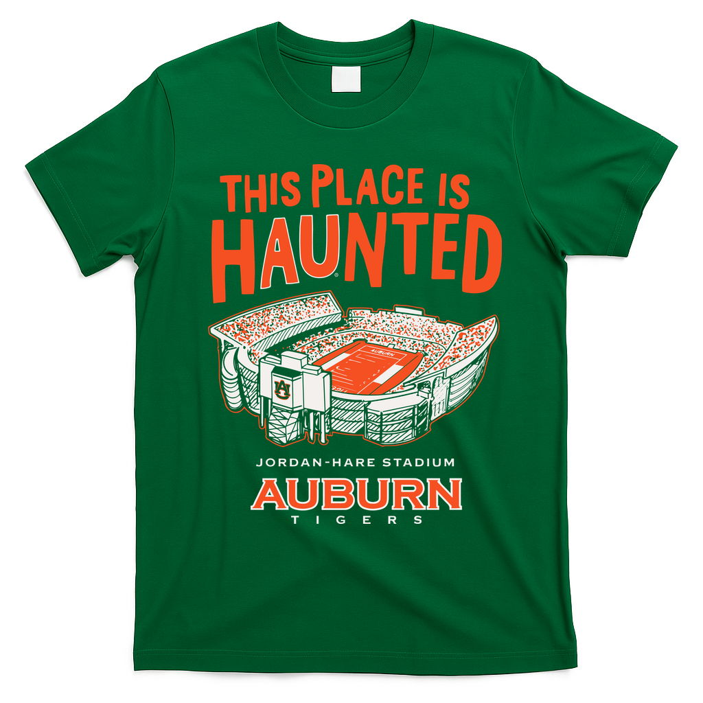 This Place Is Haunted Jordan Hare Stadium Football Team Lover T-Shirt - Irish Green