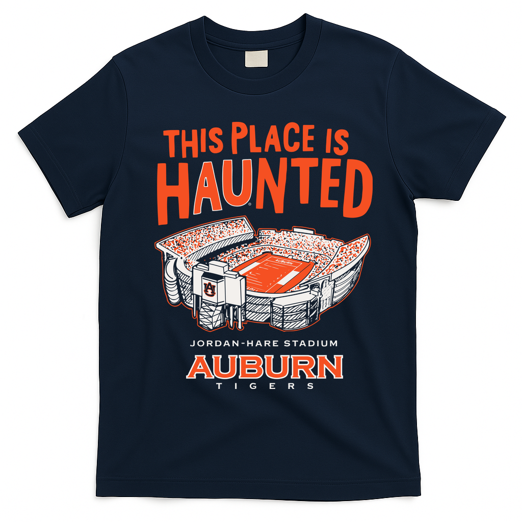This Place Is Haunted Jordan Hare Stadium Football Team Lover T-Shirt - Navy Blue