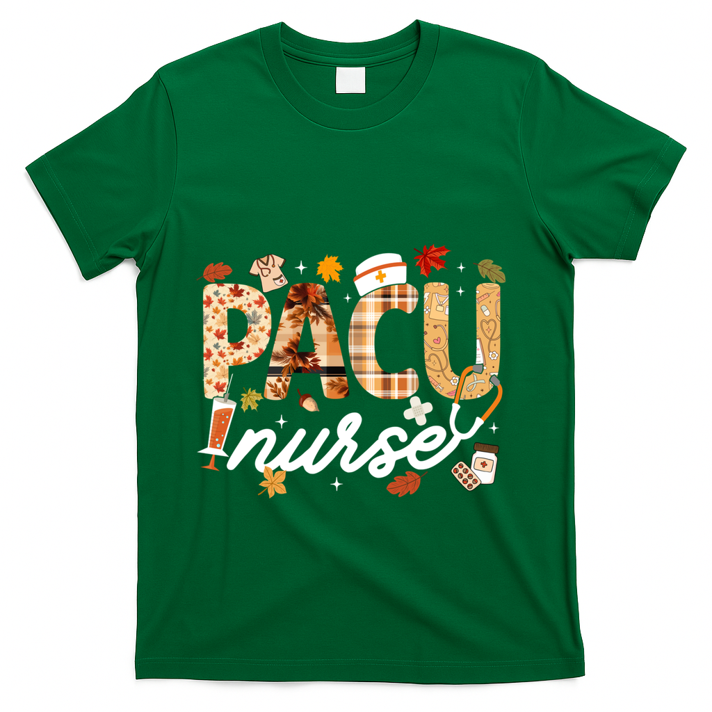 Thanksgiving Pacu Nurse Fall Autumn Leaves Stethoscope Gift T-Shirt - Green
