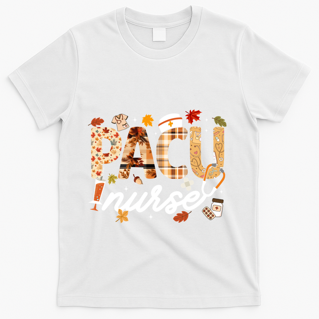 Thanksgiving Pacu Nurse Fall Autumn Leaves Stethoscope Gift T-Shirt - White