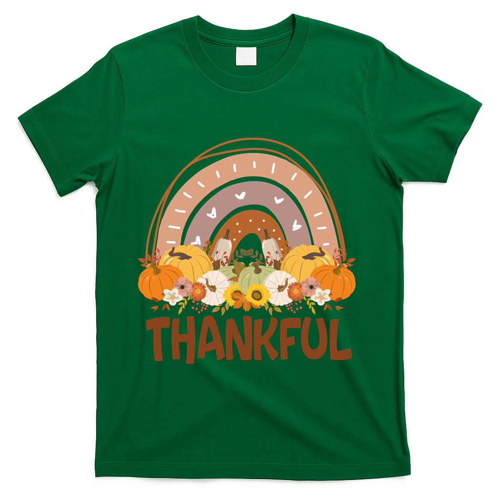 Thankful Pumpkin Patch Cute Rainbow Holiday T-Shirt - Green