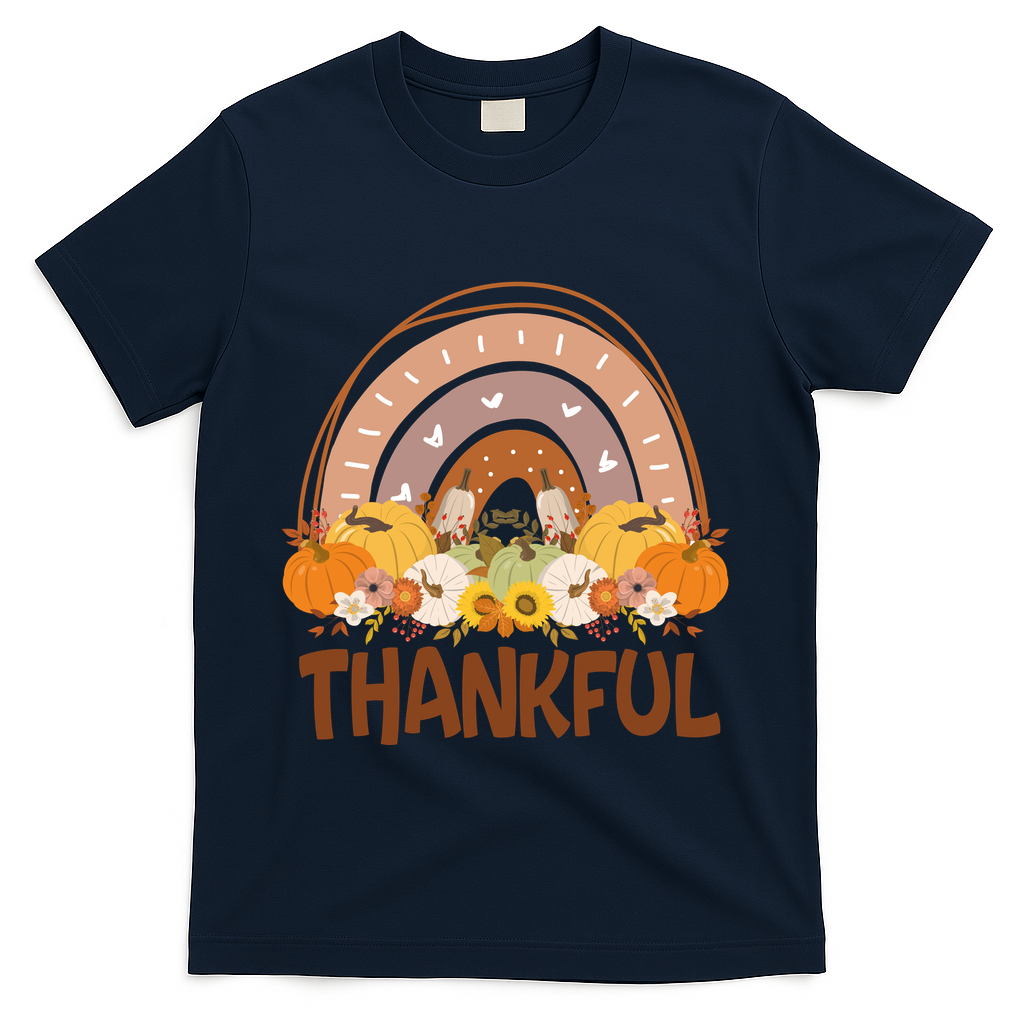 Thankful Pumpkin Patch Cute Rainbow Holiday T-Shirt - Navy