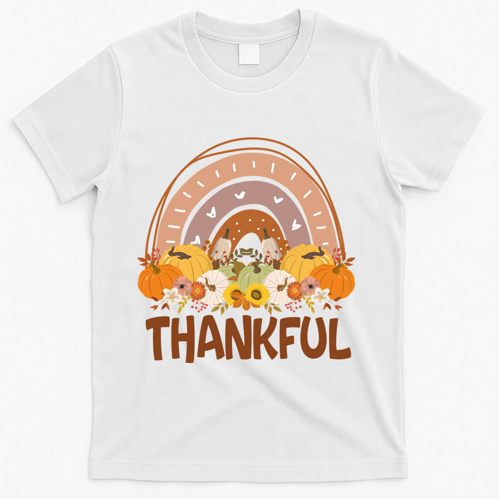Thankful Pumpkin Patch Cute Rainbow Holiday T-Shirt - White