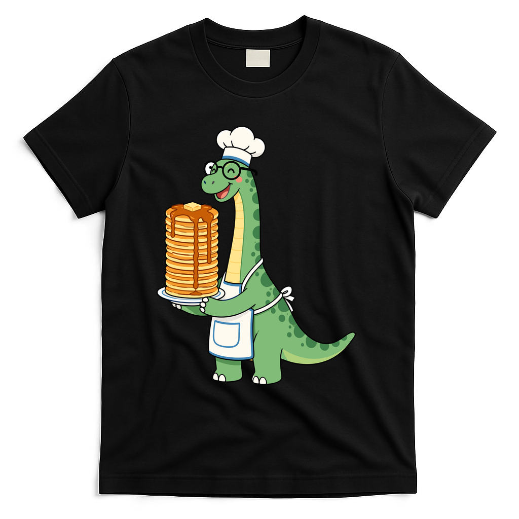 The Pancake Saurus Cute Funny Dinosaur T-Shirt - Black