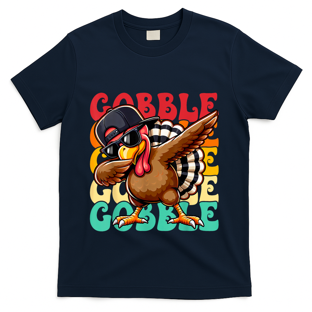 Thanksgiving Pilgrim Turkey Day Gobble T-Shirt - Navy